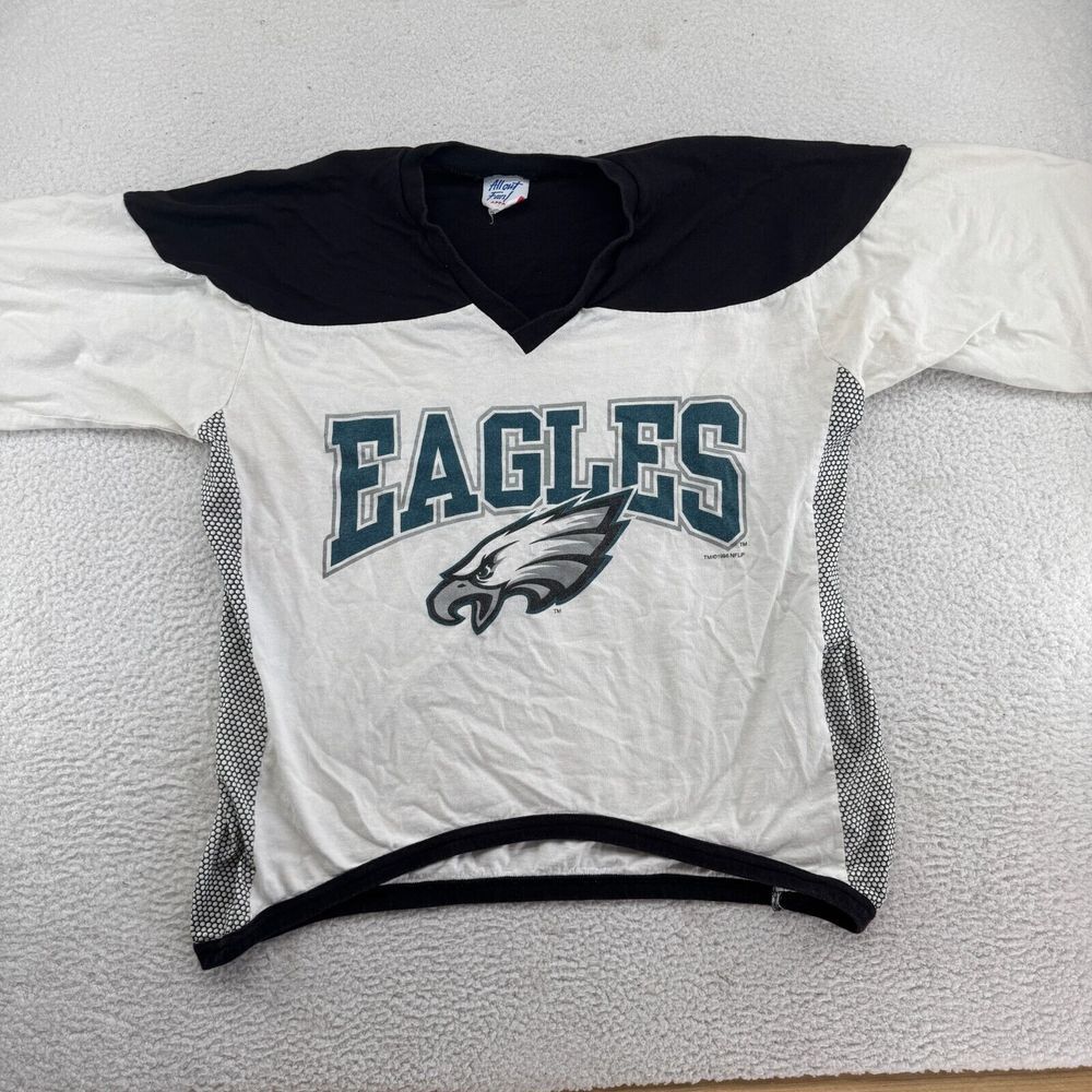 VTG 1996 All Out Fan Philadelphia Eagles‎ 3/4 Sleeve Shirt Mens Large White Boxy